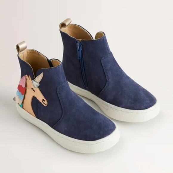 Mini Boden Other - Mini Boden Girls Blue Suede Unicorn Appliqué high top Boots NEW size 2.5US 34 EU